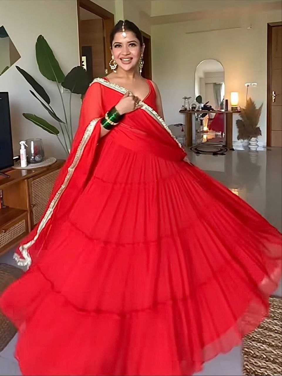 Georgette  Anarkali Long Sleeveless Gown